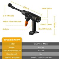 Sensova Hogedruk Autowasmachine 6-in-1 – Draadloze Hogedrukreiniger 20V – Borstelloze Motor – Tot 200 Bar – Met Spuitpistool & Aanzuigslang – Voor Auto, Tuin & Terras