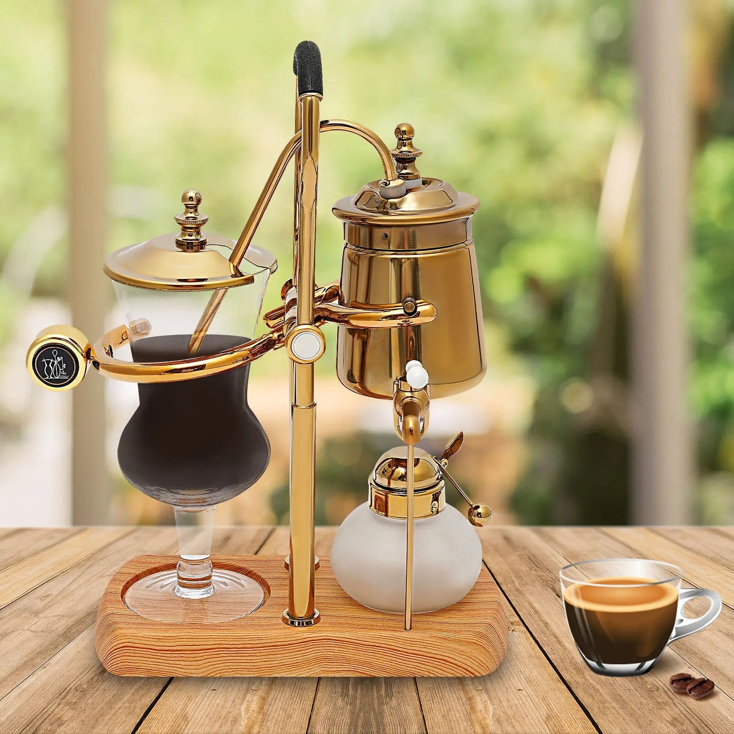 Sensova Premium - Sifon Koffiezetapparaat - 400 ml Vacuüm Brouwer - Borosilicaatglas met RVS en Houten Basis