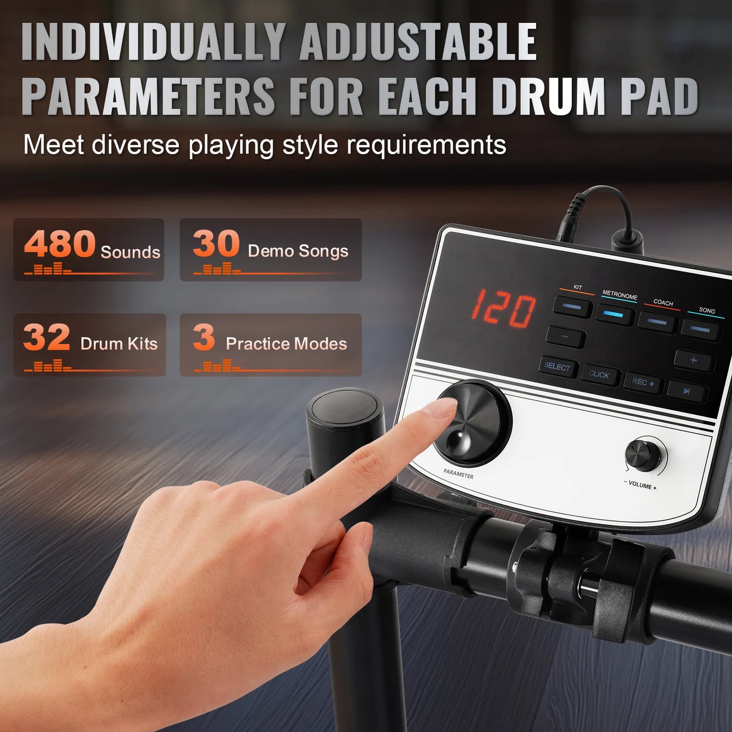 Sensova - Elektrisch Drumstel - 32 Drumkits en 480 Geluiden -  Professioneel Stil Mesh Pads 8/10 Inch - USB MIDI Ondersteuning