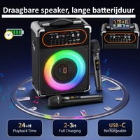 Premium Karaoke Set – 2 draadloze microfoons – 500W - LichtFX & opnamefunctie – Perfect voor feestjes, buitenactiviteiten & thuis karaoke
