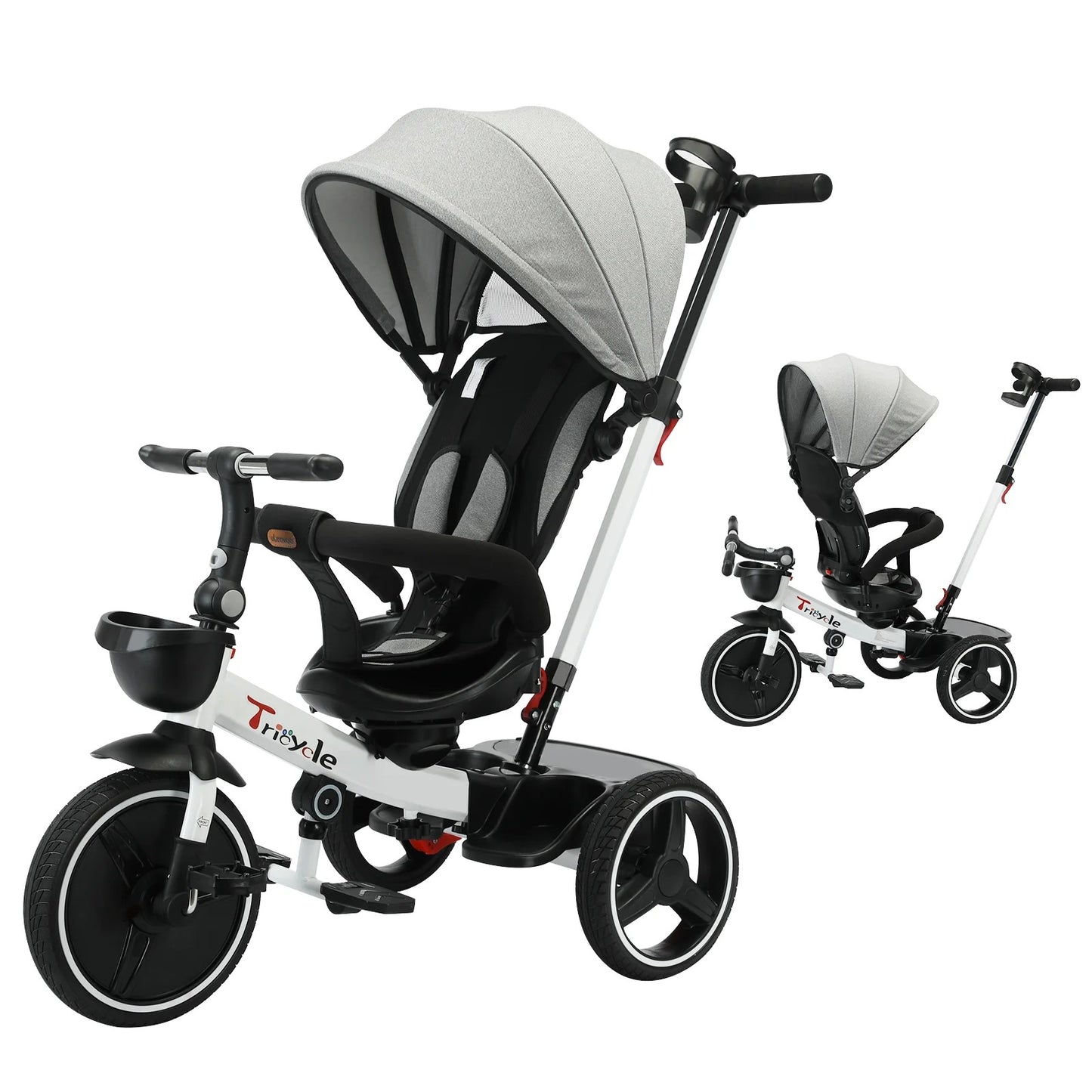 Sensova - Kinderdriewieler 5-in-1 - Driewieler met Duwstang en Luifel - Opvouwbaar - Verstelbare Rugleuning - Luxe Design