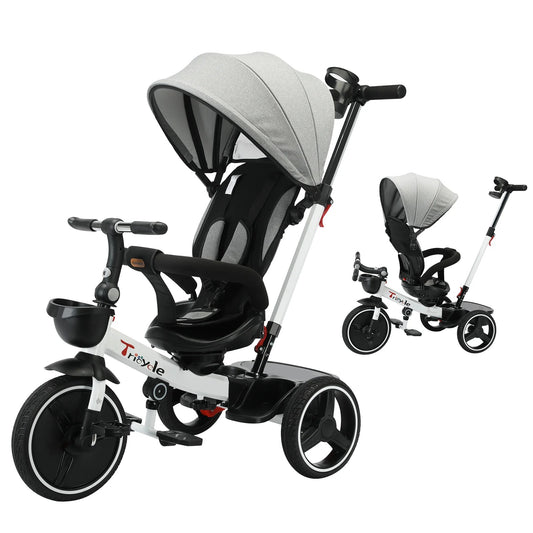 Sensova - Kinderdriewieler 5-in-1 - Driewieler met Duwstang en Luifel - Opvouwbaar - Verstelbare Rugleuning - Luxe Design