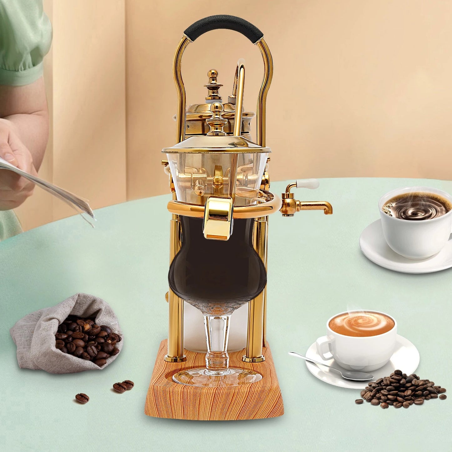 Sensova Premium - Sifon Koffiezetapparaat - 400 ml Vacuüm Brouwer - Borosilicaatglas met RVS en Houten Basis