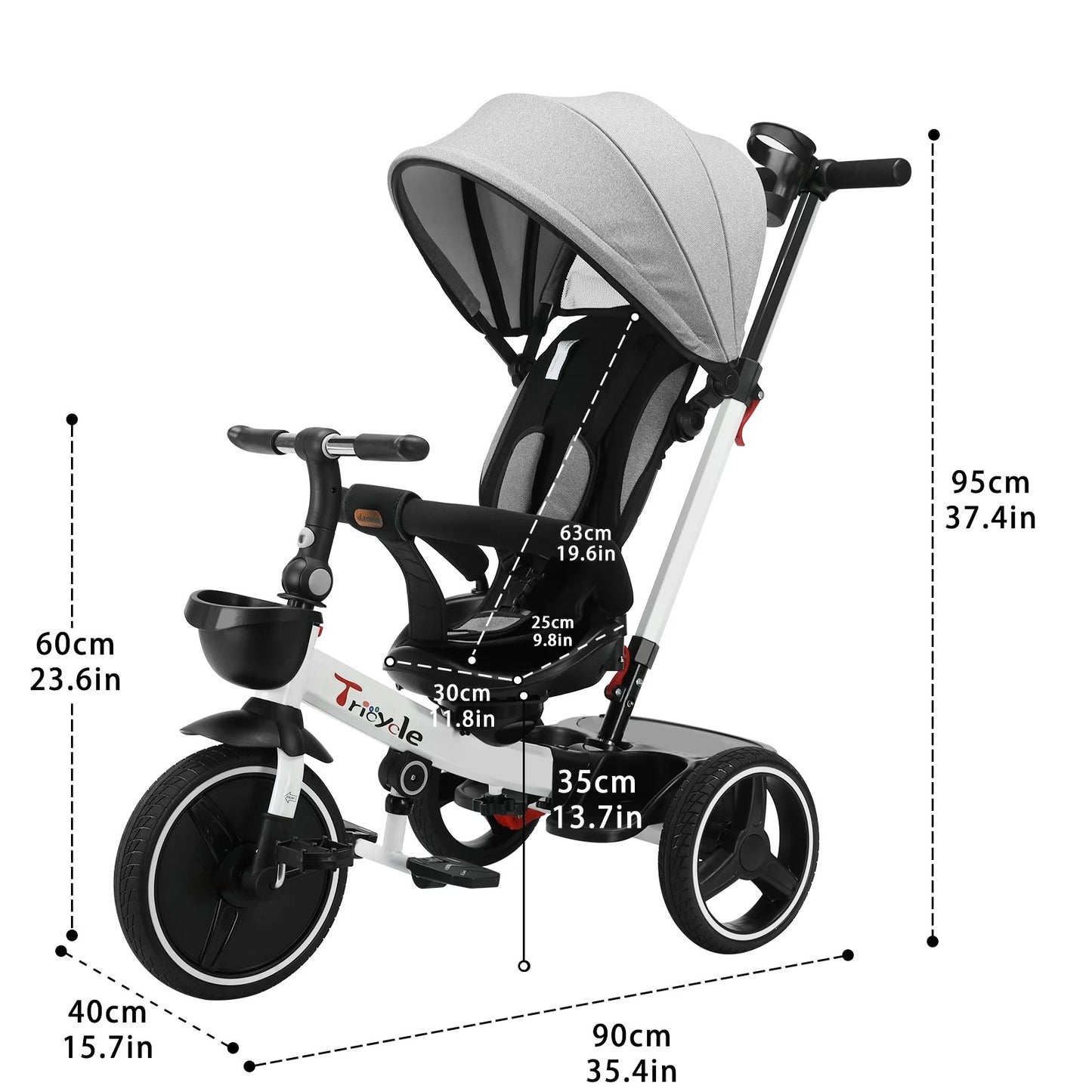 Sensova - Kinderdriewieler 5-in-1 - Driewieler met Duwstang en Luifel - Opvouwbaar - Verstelbare Rugleuning - Luxe Design