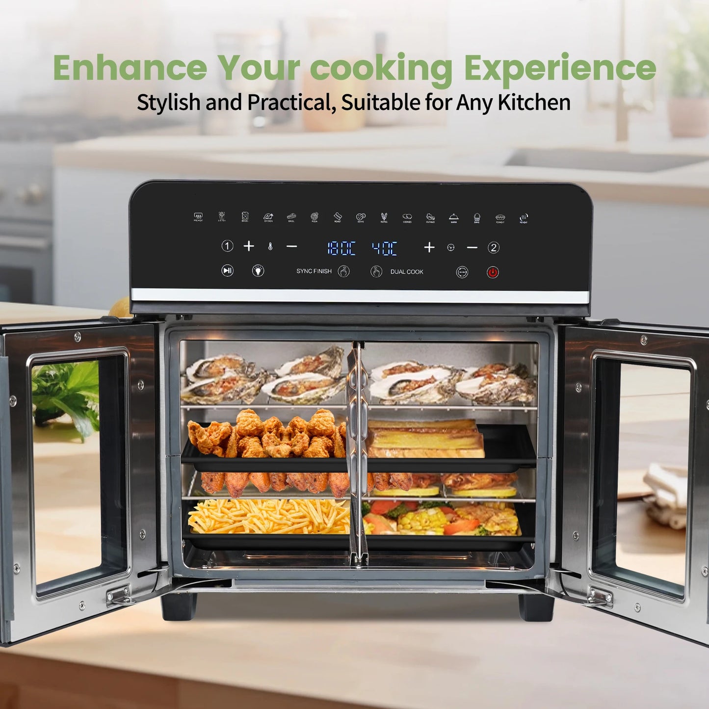 Sensova XXL Airfryer 23L - Heteluchtfriteuse 2200W - Dubbele Zone met 15 Automatische Programma’s en LED Touchscreen