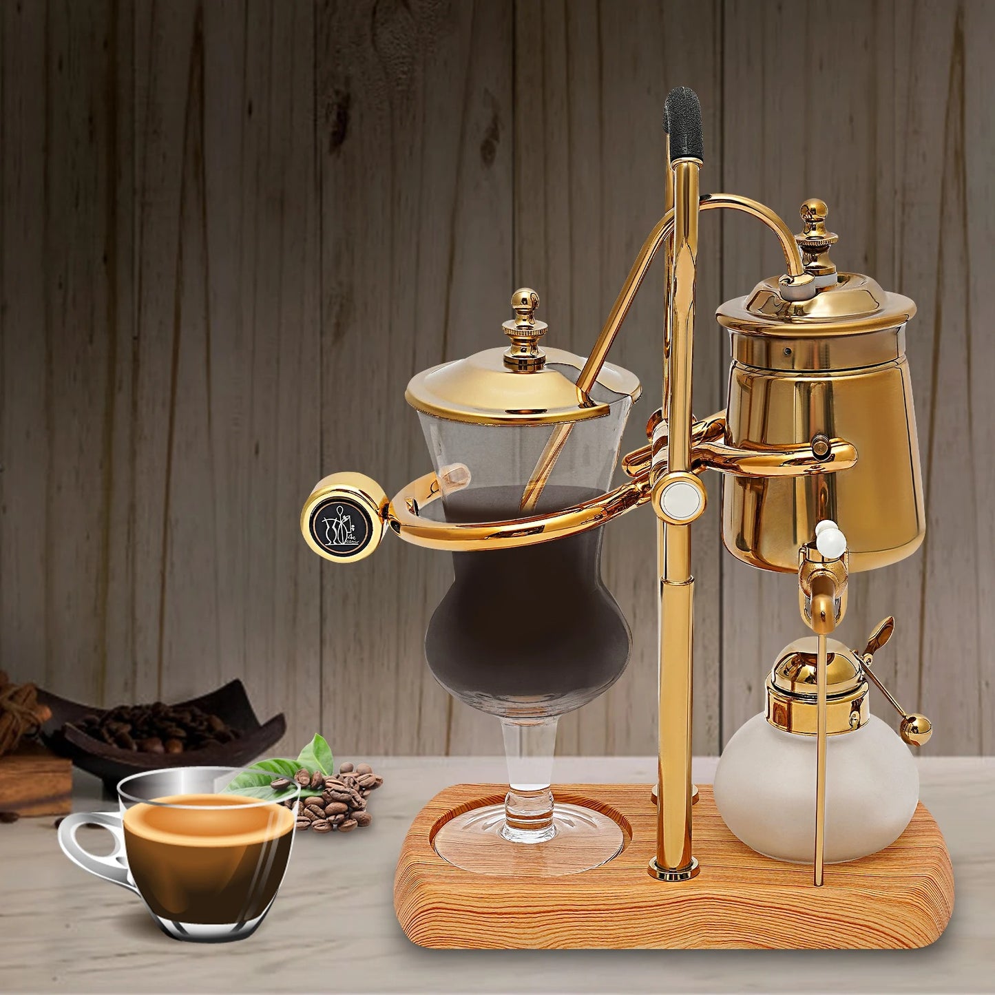 Sensova Premium - Sifon Koffiezetapparaat - 400 ml Vacuüm Brouwer - Borosilicaatglas met RVS en Houten Basis