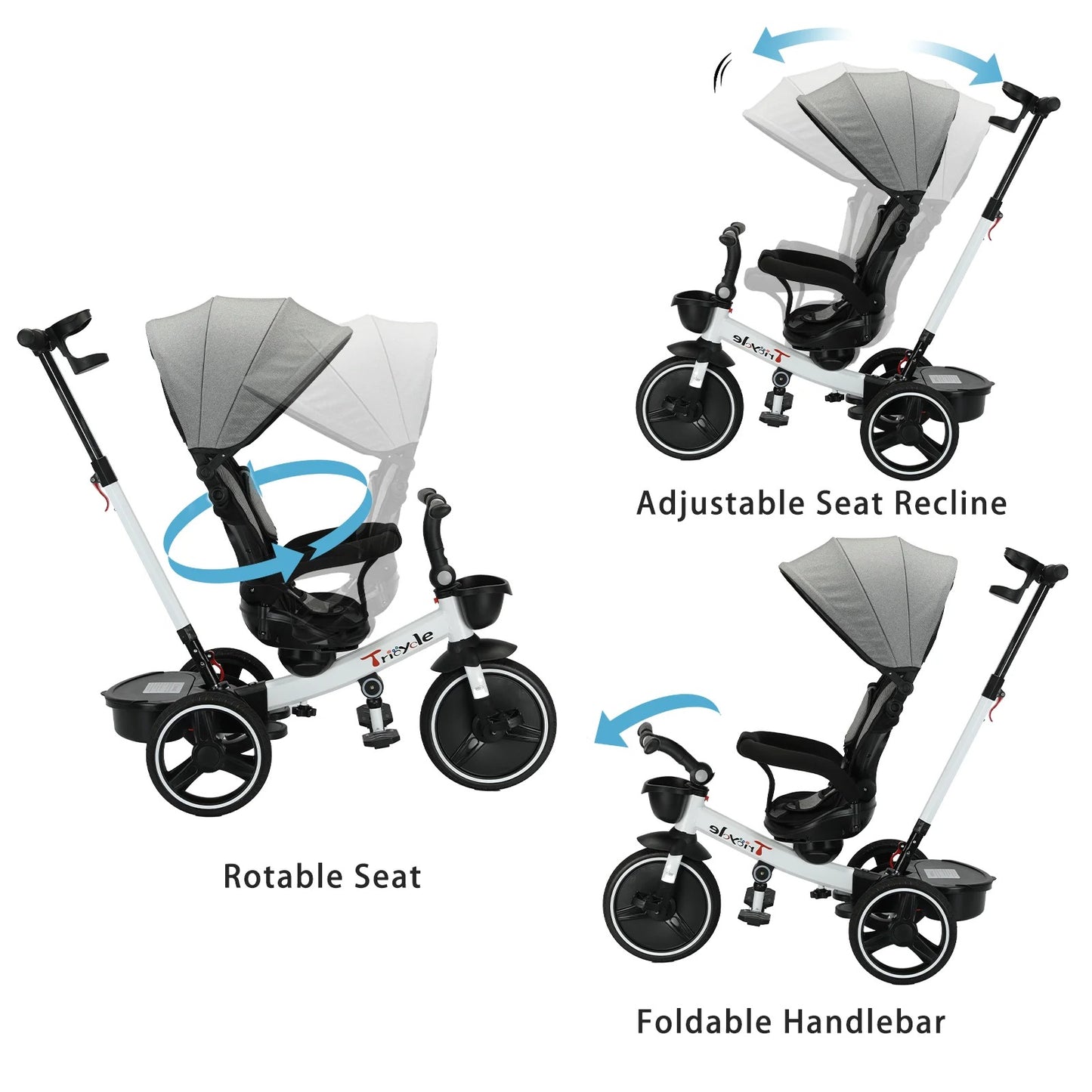 Sensova - Kinderdriewieler 5-in-1 - Driewieler met Duwstang en Luifel - Opvouwbaar - Verstelbare Rugleuning - Luxe Design