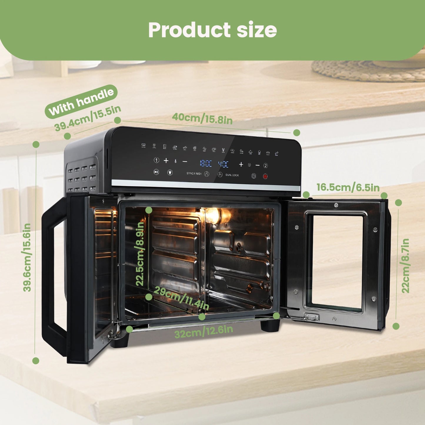 Sensova XXL Airfryer 23L - Heteluchtfriteuse 2200W - Dubbele Zone met 15 Automatische Programma’s en LED Touchscreen