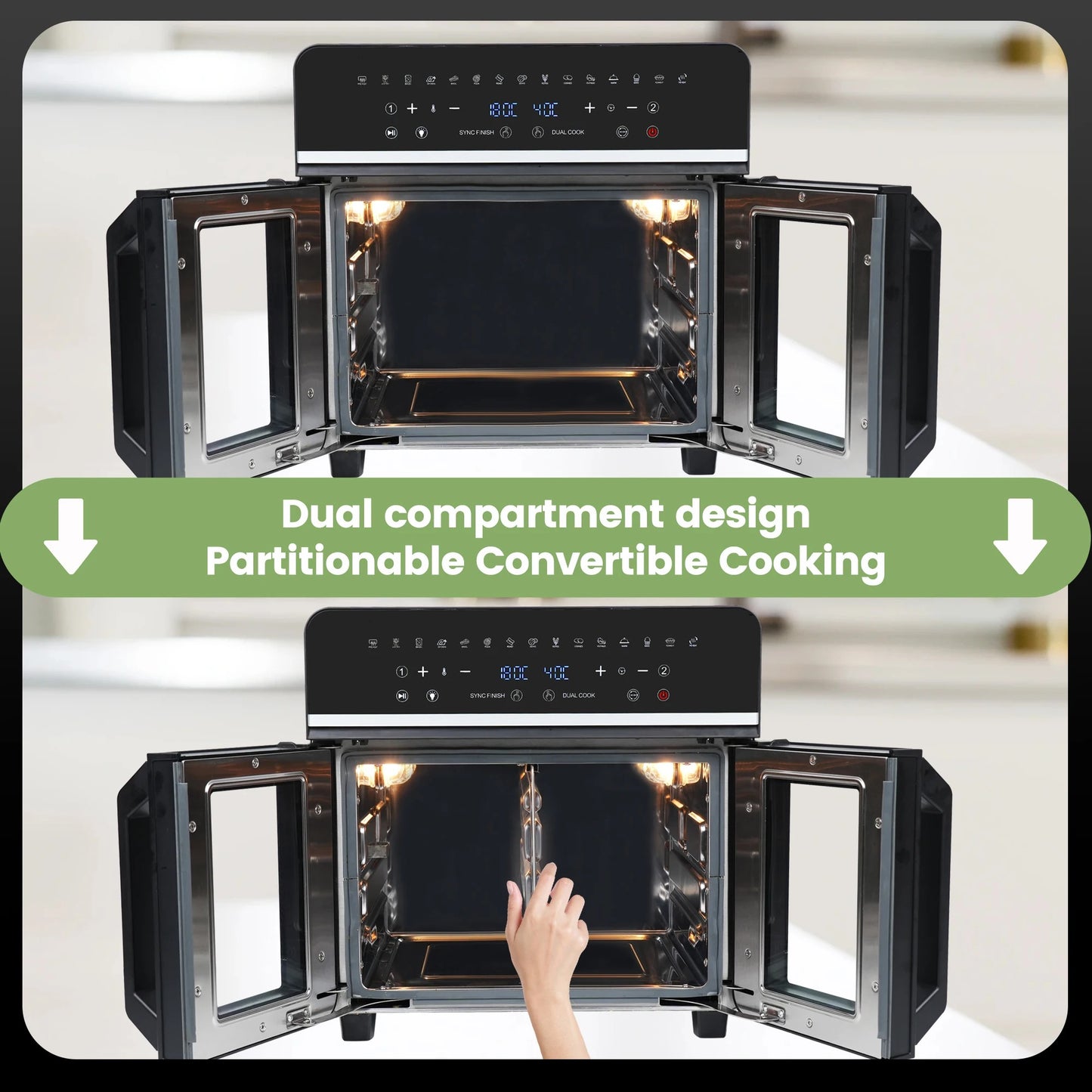 Sensova XXL Airfryer 23L - Heteluchtfriteuse 2200W - Dubbele Zone met 15 Automatische Programma’s en LED Touchscreen