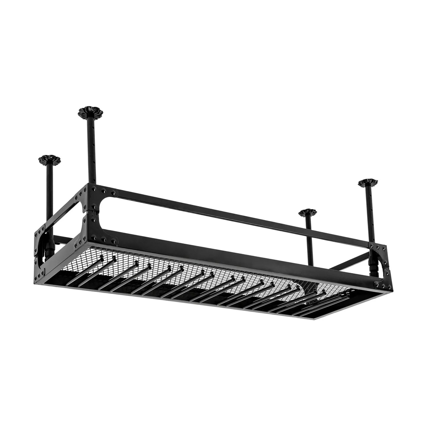 Sensova - Hangend Wijnrek Industrieel Zwart met Glashouder - Plafondmontage 100x35x35-55 cm
